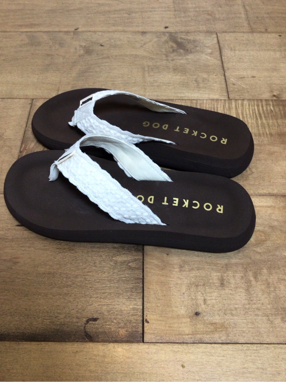 Rocket Dog Spotlight Flip Flops Size 8 Natural Beige Crochet Platform Sandals - Picture 3 of 9